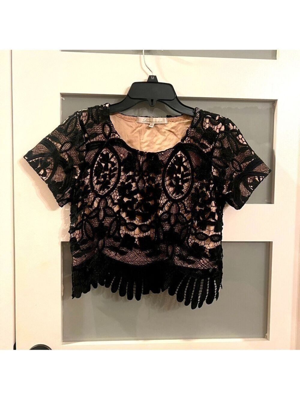 LOVERS+FRIENDS black lace crop blouse. Size XS